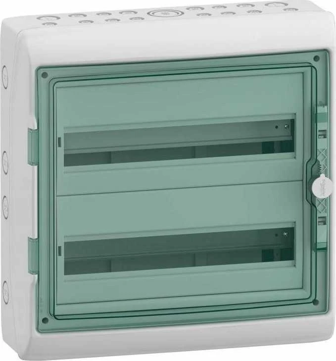 Schneider Electric SCHNEIDERE Hermetinis skirstomasis įrenginys Schneider Mureva / d. Kaedra 2x18 IP65 UV MRV-2-18-NT-T 13434 paviršinės permatomos durys.