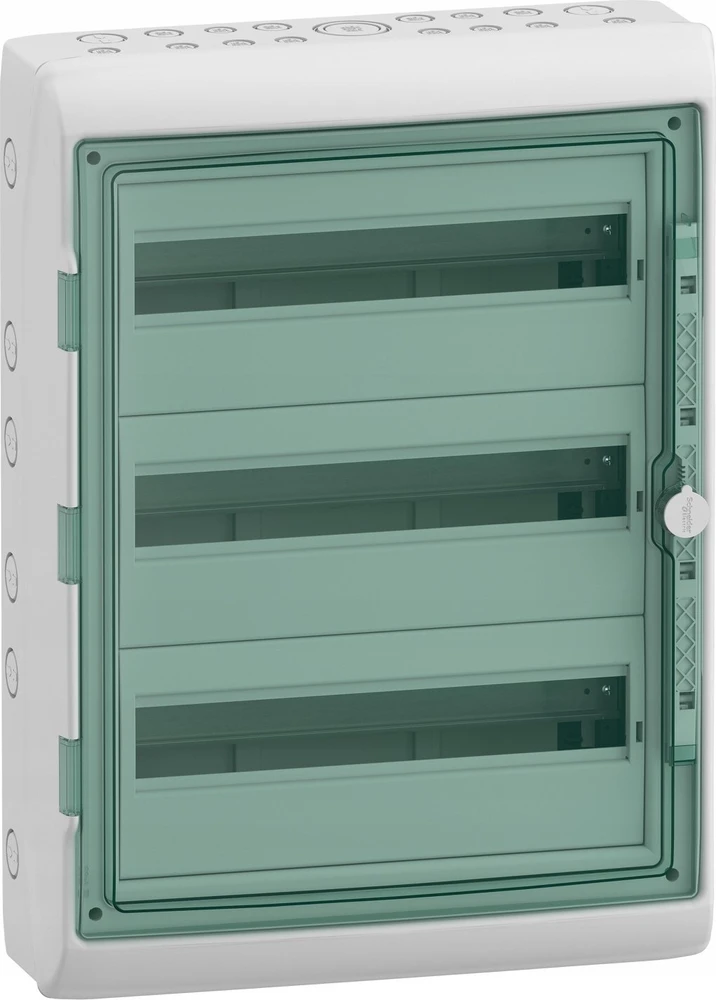 Schneider Electric SCHNEIDERE Hermetinis skirstomasis įrenginys Schneider Mureva / d. Kaedra 3x18 IP65 UV MRV-3-18-NT-T 13436 paviršinės permatomos durys.
