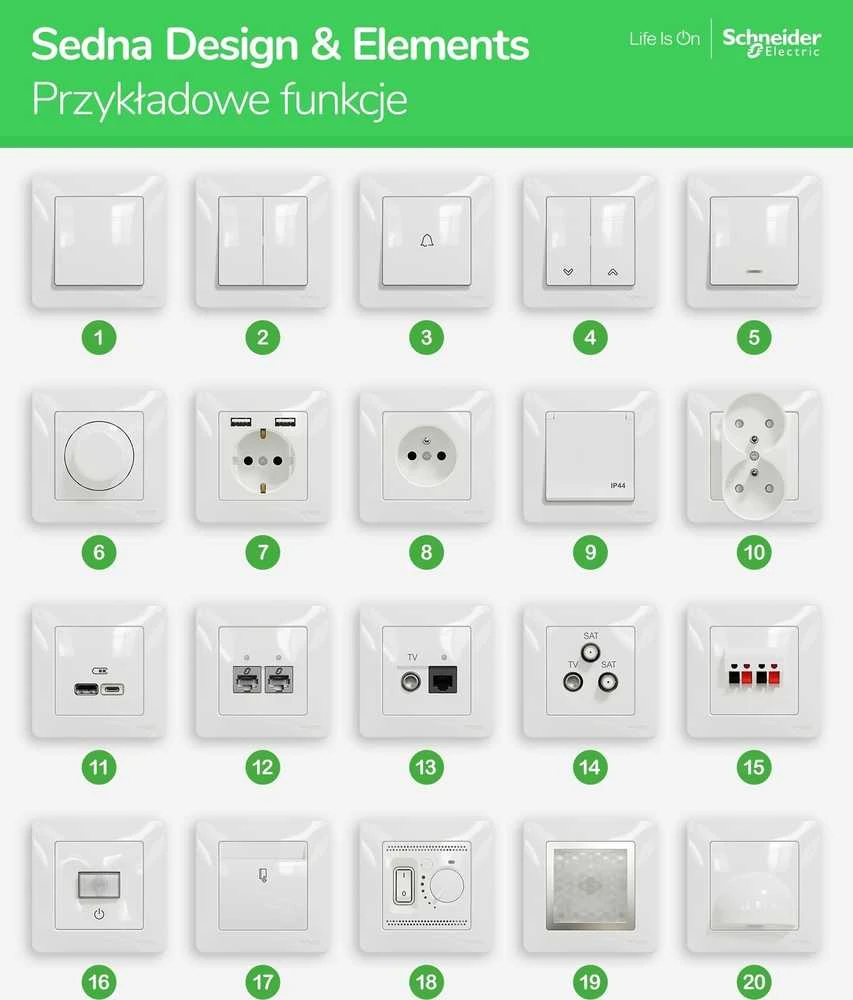 Schneider Electric SCHNEIDERE Przycisk schodowy Schneider Sedna Design SDD111116 balta Design & Elements