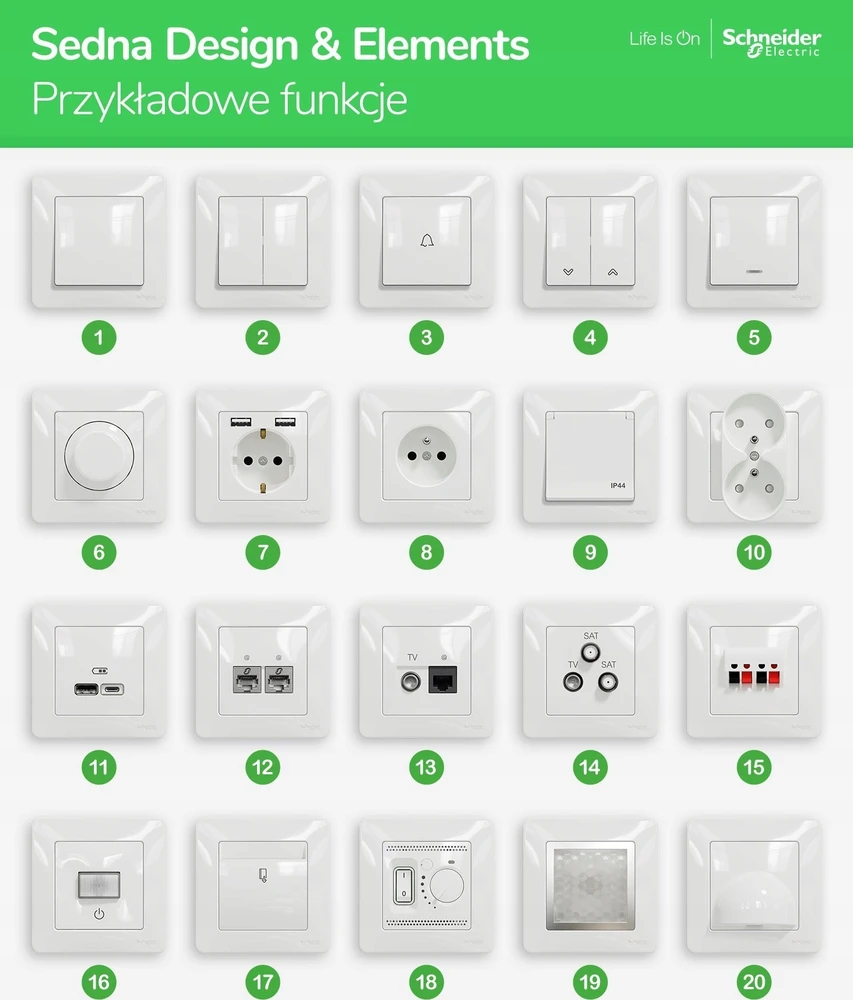 Schneider Electric SCHNEIDERE Przycisk ''dzwonek'' Schneider Sedna Design SDD211131 IP44 balta Design & Elements