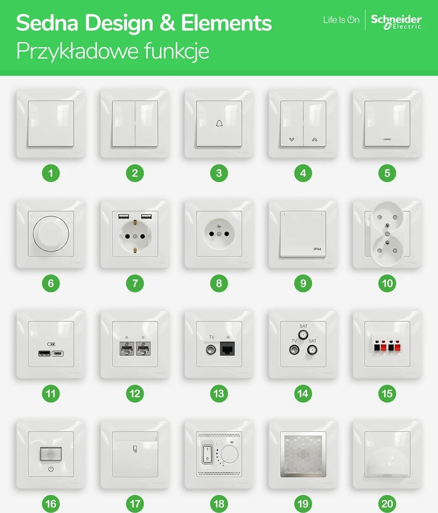 Schneider Electric SCHNEIDERE Vienpolis jungiklis Schneider Sedna Design SDD112101 smėlio spalvos dizainas ir elementai