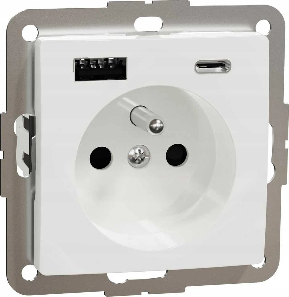 Schneider Electric SCHNEIDERE Vienvietis lizdas su įžeminimu Schneider Sedna Design SDD111072 su USB A+C 3A besriegiais gnybtais, baltas dizainas ir elementai