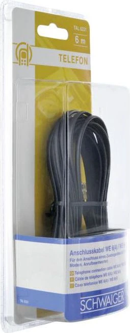 Schwaiger Telefono kabelis RJ11 6P4C 6m, juoda (TAL6331533)