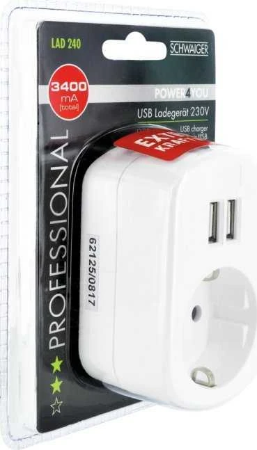 Schwaiger Schwaiger USB Ladeadapter 230V mit Steckdose baltas