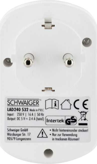 Schwaiger Schwaiger USB Ladeadapter 230V mit Steckdose baltas