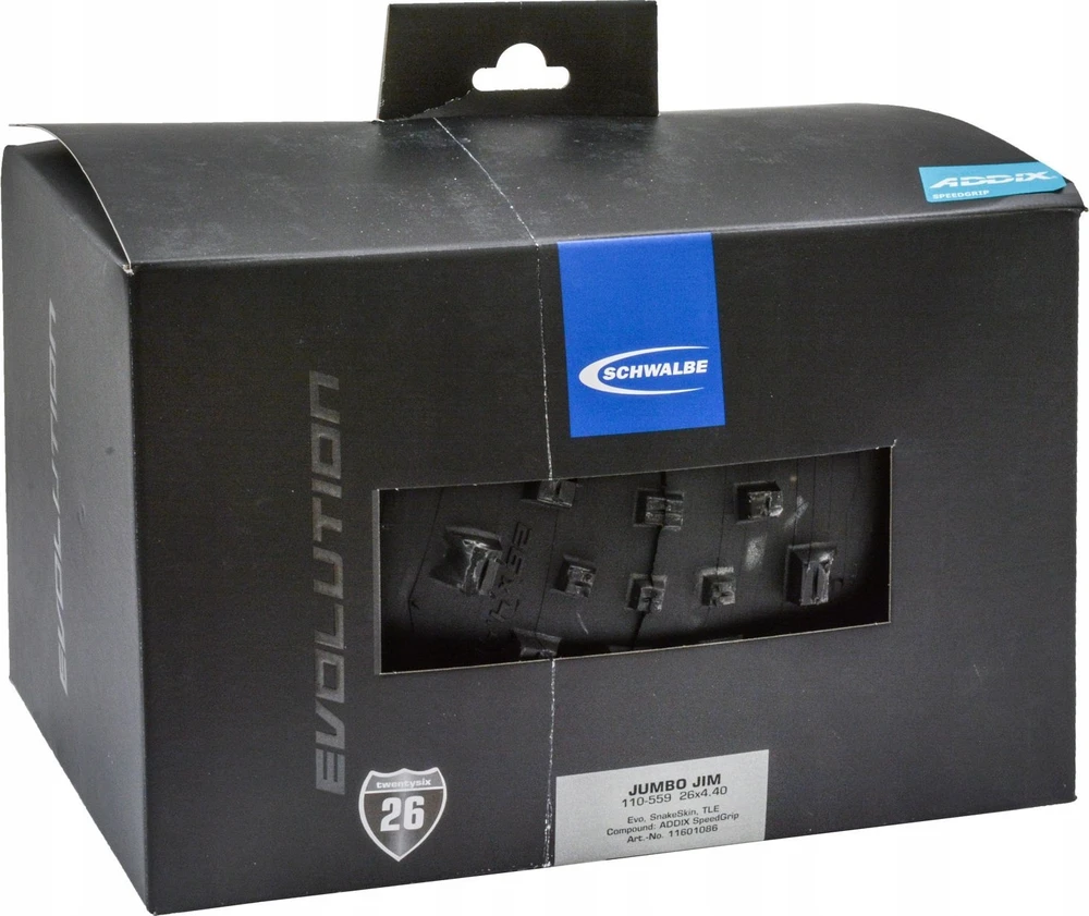 26 colių „Schwalbe Jumbo Jim HS 466“, „Evo Fold“, 110-559 „Super Ground Addix SpeedGrip“ padanga
