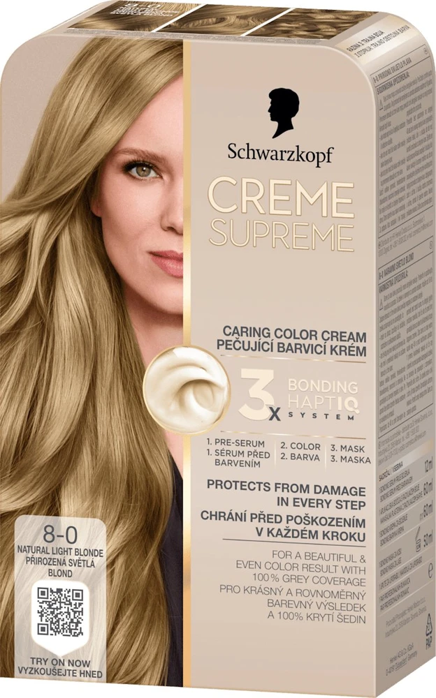 Schwarzkopf SCHWARZKOPF Creme Supreme Plaukų dažai atspalvis 8-0 Natural Skirtas šviesiems plaukams