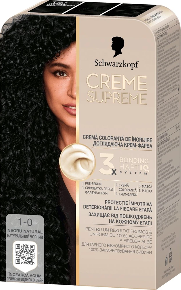 Schwarzkopf SCHWARZKOPF Creme Supreme plaukų dažai atspalvis 1-0 Natural Juodas