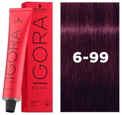 Schwarzkopf Profesionalūs plaukų dažai, Igora Royal, Permanent Hair Dye, 6-99 Dark Skirtas šviesiems plaukams Violet Extra, 60 ml
