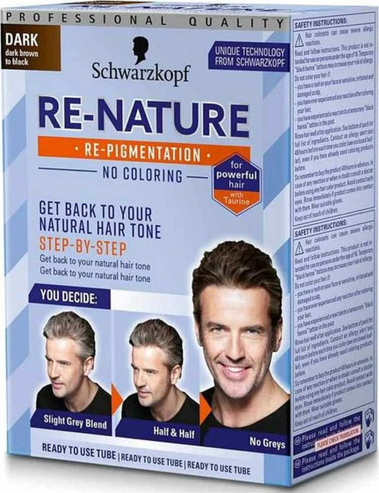 Schwarzkopf RE-NATURE MEN Dark pakuotė su naudojimo pavyzdžiais