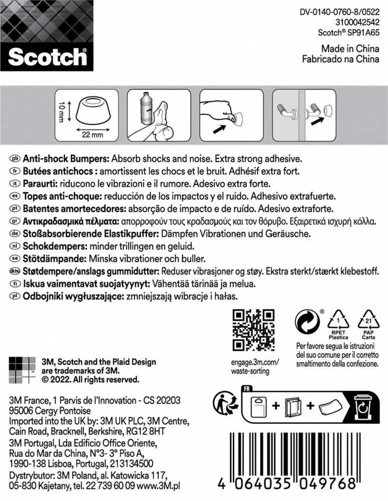 Scotch Duriamieji slopinamieji amortizatoriai SCOTCH, lipnūs, apvalūs, 22 mm, 4 vnt., balti