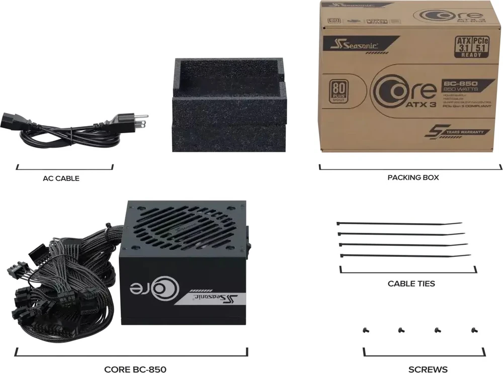 Maitinimo šaltinis SeaSonic Core BC-850 850W ATX 3.1 (SRP-CBC851-A5A51JF)