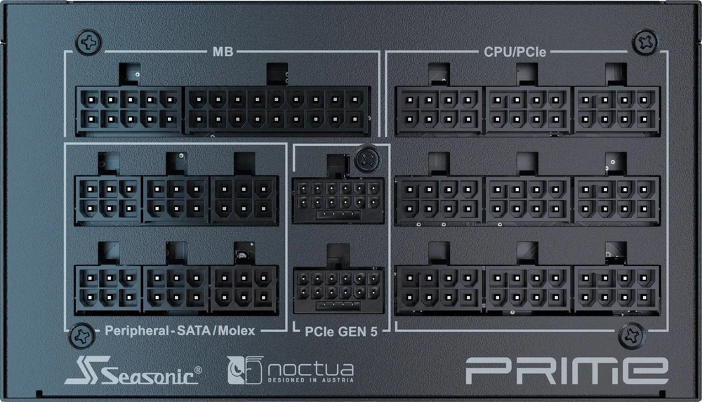 „Seasonic Prime TX-1600 Noctua Edition“ maitinimo šaltinis, „80 PLUS Titanium“, modulinis, ATX 3.1, PCIe 5.0 × 1600 vatų