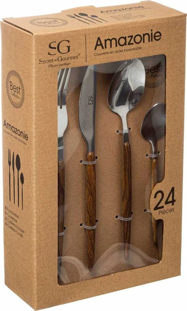 Secret De Gourmet PIECES Stalo įrankių rinkinys AMAZONIE, 24 vnt., su medine rankena
