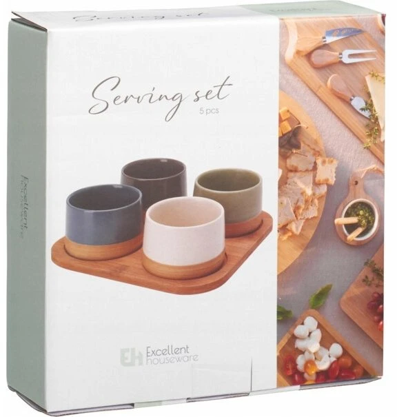 Secret De Gourmet PIECES VOYO užkandžių dubenėliai, 4 vnt. ant bambukinio padėklo