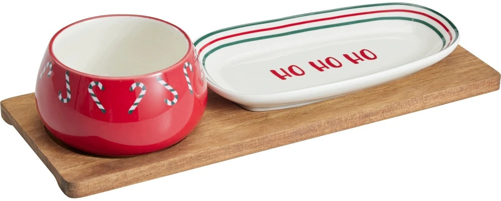 Secret De Gourmet Užkandžių rinkinys, akacijos medienos padėklas, dubenėlis ir lėkštė, 28 x 10 cm