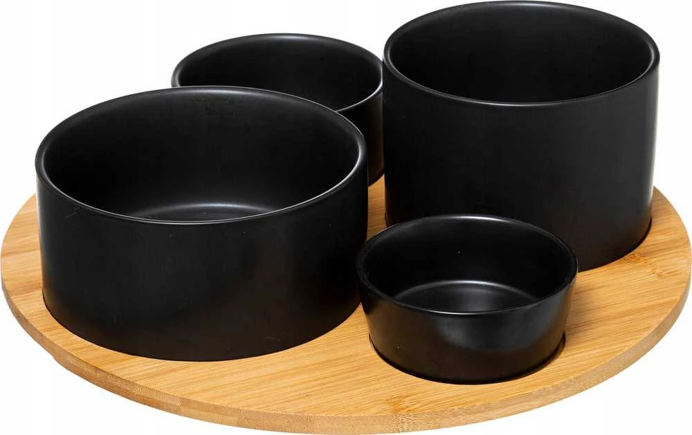 Secret De Gourmet Bamboo Akmens užkandžių dubenėlio rinkinys ant bambuko padėklo