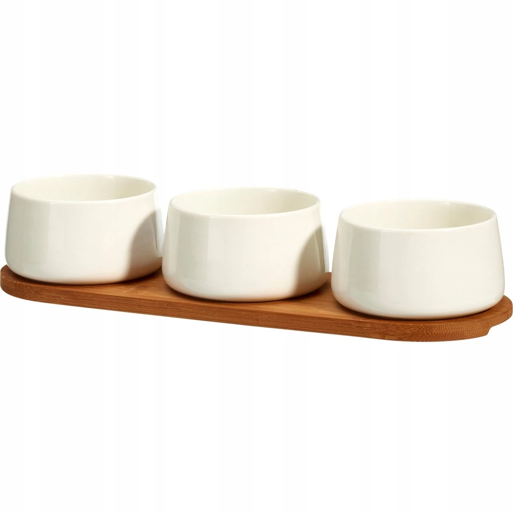 Secret De Gourmet Bamboo Porcelianinių mirkymo indelių rinkinys APERIO, 3 x 200 ml, bambukinis padėklas
