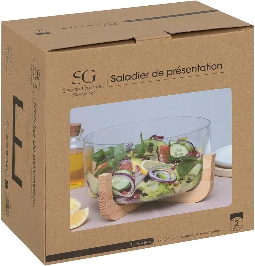 Secret De Gourmet ARHA stiklinis salotų dubuo mediniu pagrindu, Ø 28 cm