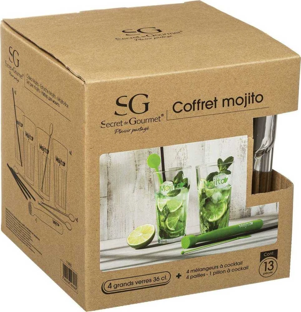 Secret De Gourmet Mojito rinkinys 13 vnt kokteilių taurės 330 ml Muddler maišytuvo šiaudeliai