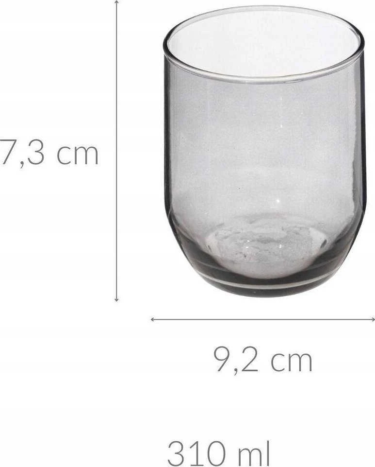 Žema dūminio stiklo stiklinė su matmenimis