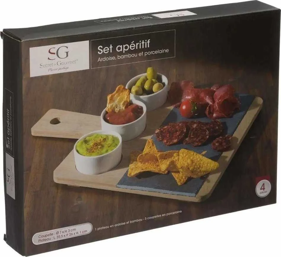 Secret De Gourmet Easy Serviravimo padėklas, elegantiškas rinkinys su dubenėliais ne tik leis lengvai neštis užkandžius, bet ir gražiai juos atidengs.