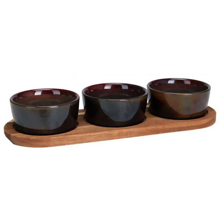 Secret De Gourmet Užkandžių padėklas su akmens masės dubenėliais, 29 x 10 cm