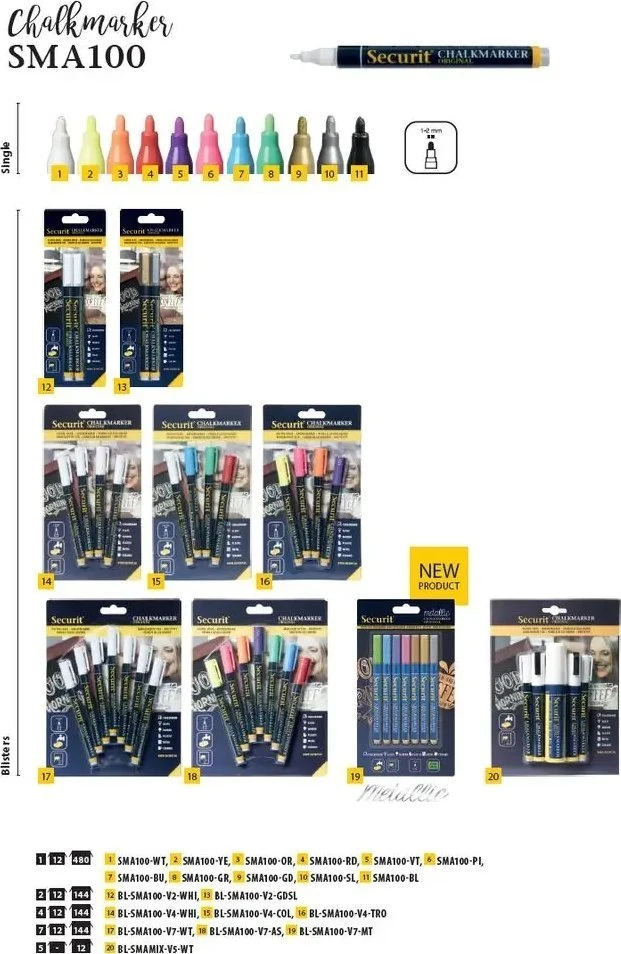 Securit Chalkmarker balta 1-2mm 7stk/pak (7 stk.)