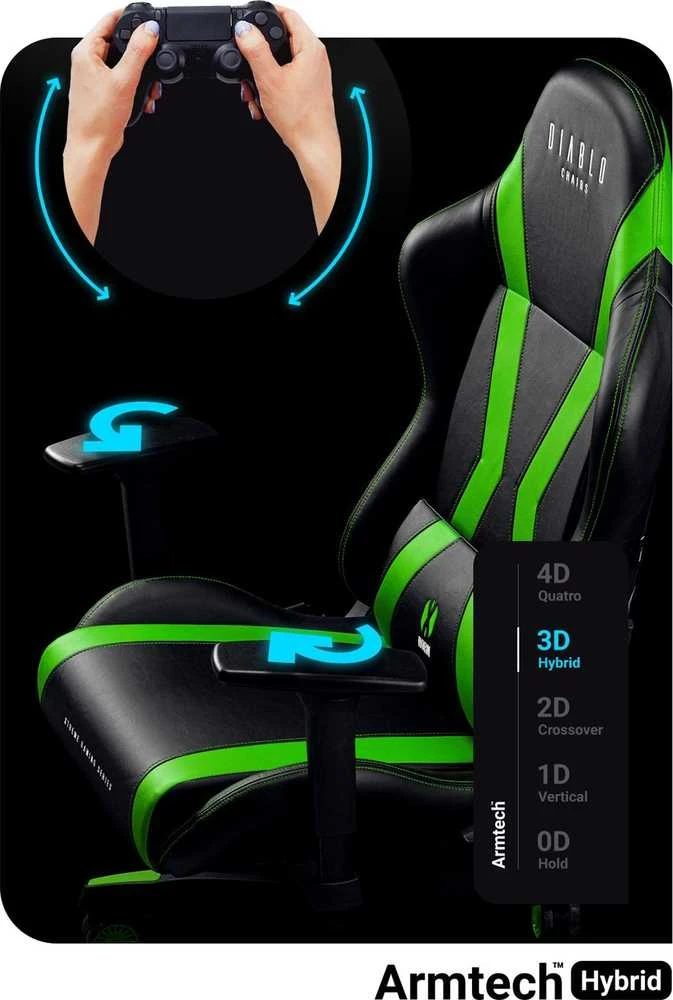 Diablo Chairs Diablo X-Horn 2.0 Normal Size Juodas-Žalias ergonominė kėdė