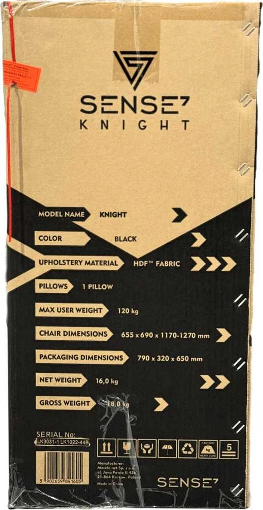 Žaidimų kėdė SENSE7 Knight, Juoda (medžiaginė)