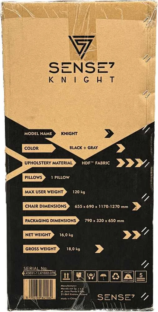Žaidimų kėdė SENSE7 Knight, Pilka (medžiaginė)