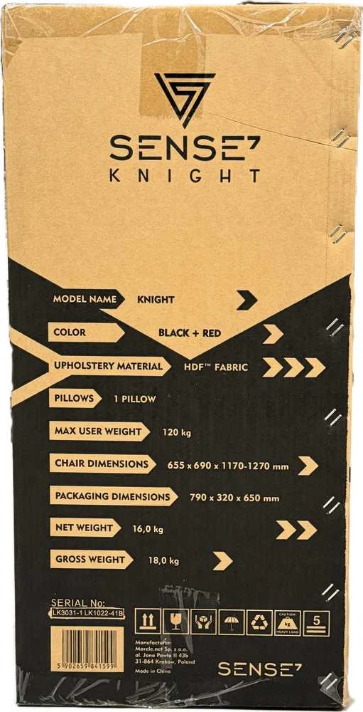 Žaidimų kėdė SENSE7 Knight, Raudona (medžiaginė)