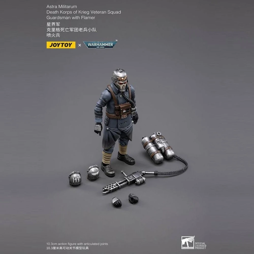 Sega Figūrėlė Warhammer 40k Astra Militarum Death Korps of Krieg veteranų būrio gvardietis su liepsnosvaidžiu 1/18 10 cm
