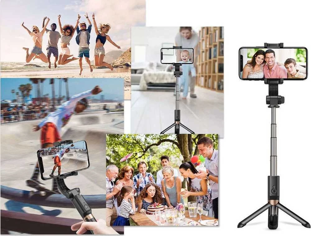 Telefono Objektyvas - Apexel APL-D6 3-in-1 Trikojis Gimbal Selfie Laikiklis