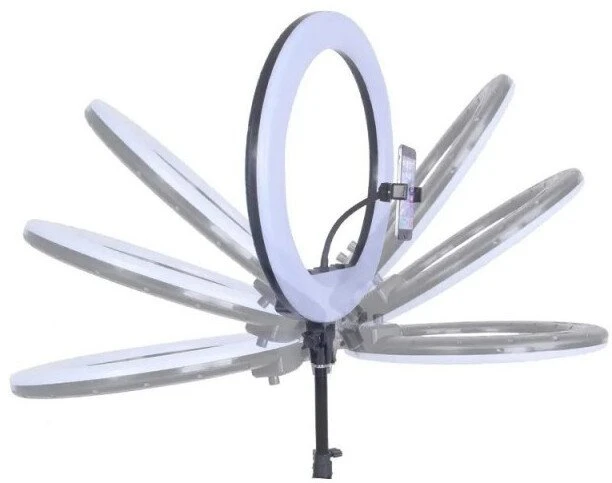 E-LIGHT Elight SR14 36cm LED apgaismojuma gredzens ar viedtālruņa turētāju + 220V adapteri + Pults Melna