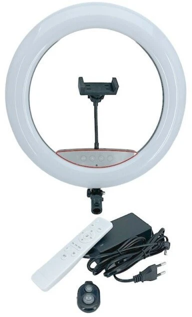 E-LIGHT Elight SR14 36cm LED apgaismojuma gredzens ar viedtālruņa turētāju + 220V adapteri + Pults Melna