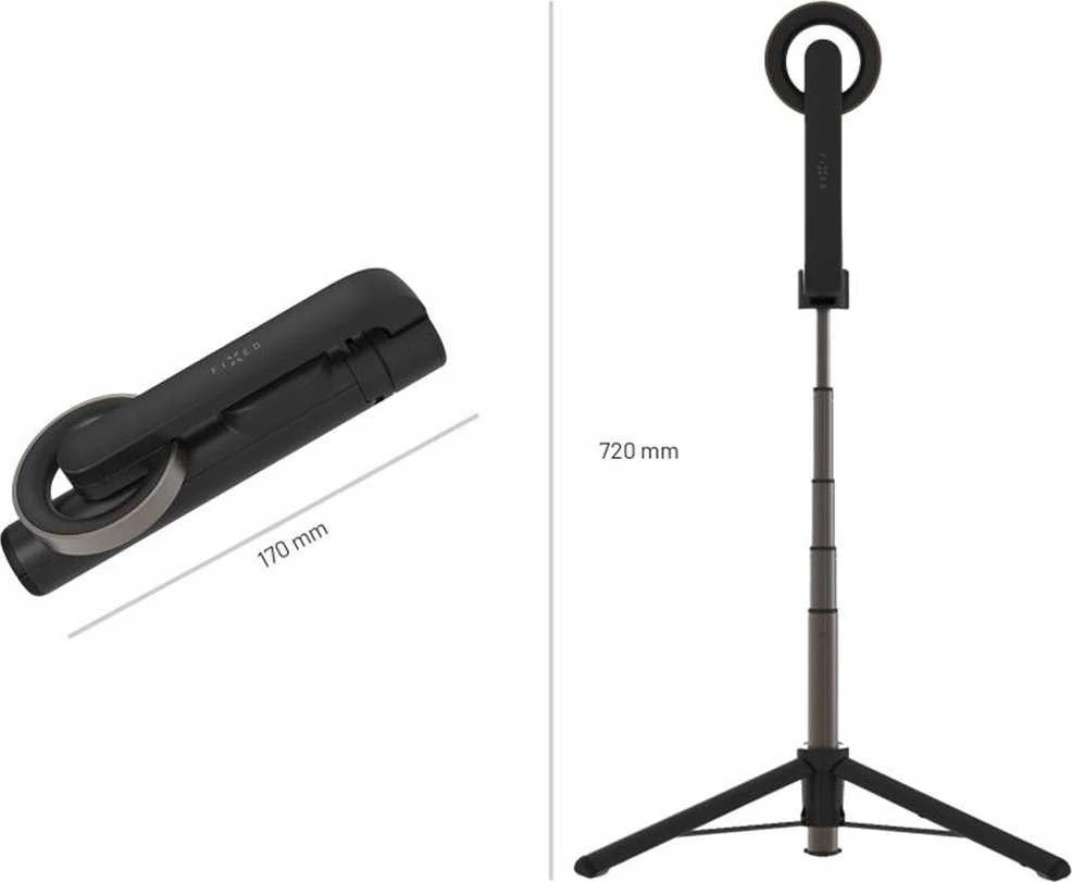 Fixed Fiksuotas | Asmenukių lazda su trikoju | MagSnap | Bluetooth | Juodas | 72 cm | Aliuminio lydinys, ABS, PC | 170 g
