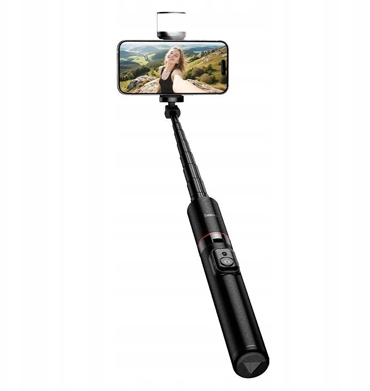 Selfių lazdos trikojis su nuotolinio valdymo pultu + LED šviesa Hoco K34 juodas