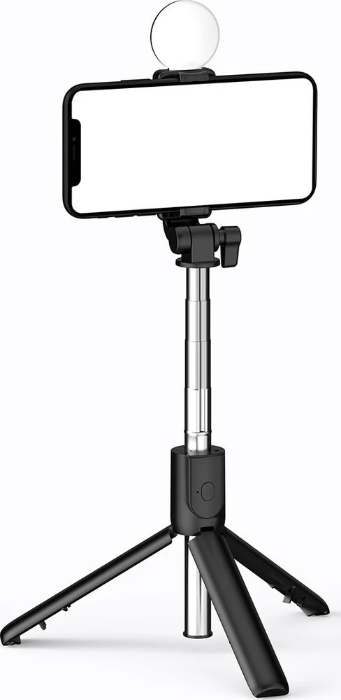 Hurtel Selfie stick WR1YXS telescopic tripod 0.71m with round lamp – juodos spalvos