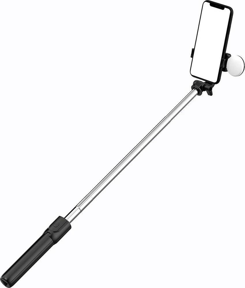 Hurtel Selfie stick WR1YXS telescopic tripod 0.71m with round lamp – juodos spalvos