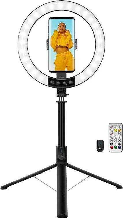 Asmenukių lazda LogiLink LogiLink Išmanusis telefonas žiedinis šviestuvas su selfie stick trikoju, skersmuo 20 cm