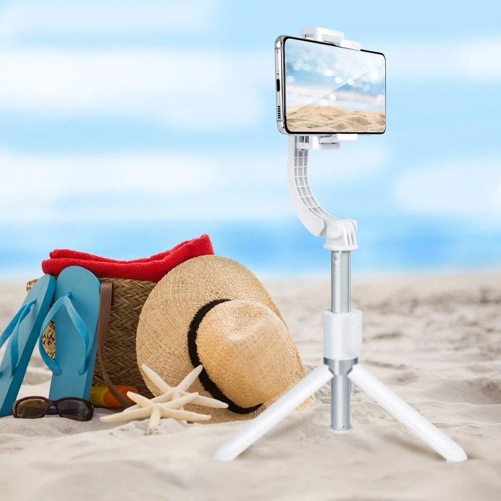 OEM asmenukių lazda su belaidžiu nuotolinio valdymo pultu ir trikoju bei stabilizatoriumi GIMBAL SSTR-L08 baltas