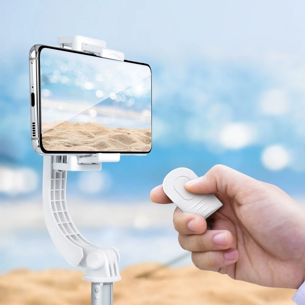 OEM asmenukių lazda su belaidžiu nuotolinio valdymo pultu ir trikoju bei stabilizatoriumi GIMBAL SSTR-L08 baltas