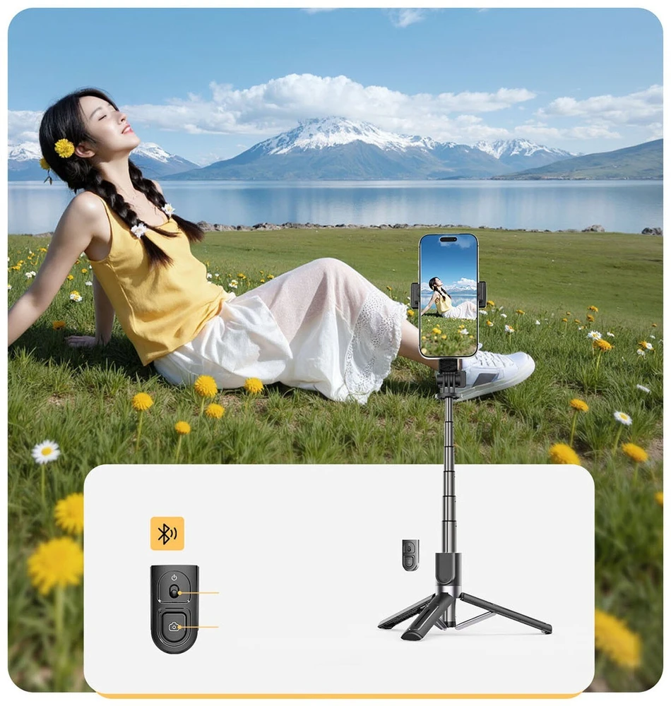 Asmenukių lazda Orico SPV90 aliumininis mini trikojis su „Bluetooth“ 360 laipsnių sukimu - juodas