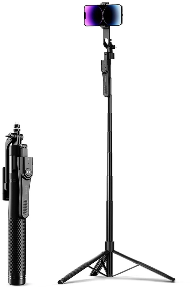 Asmenukių lazda Orico SPM215 trikojis 1/4 colio telefono kamerai su 360 laipsnių sukimu, Bluetooth 5.2 - juodas