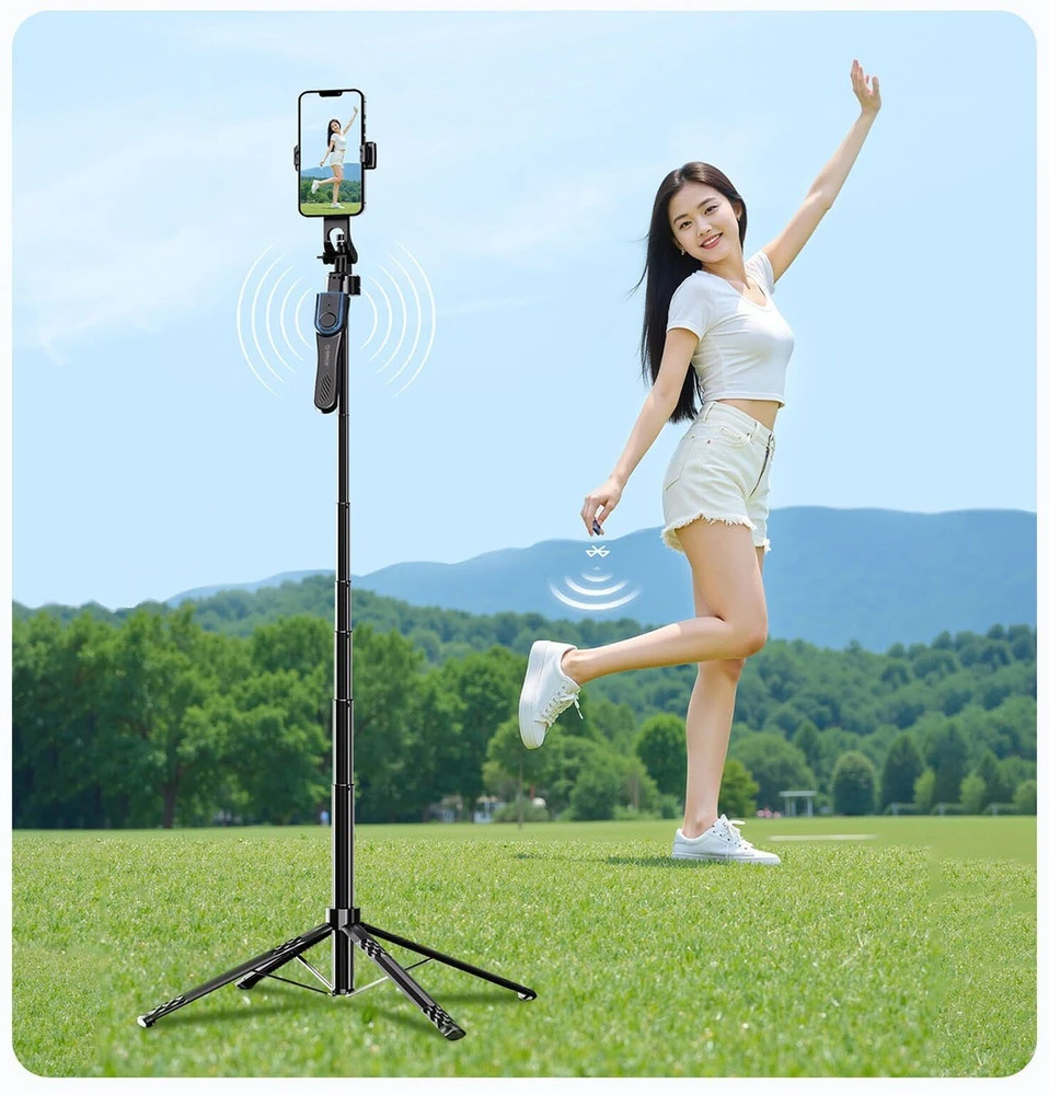 Asmenukių lazda Orico SPN185 1/4 colio trikojis telefono kamerai su 360 laipsnių sukimu, Bluetooth 5.2 - juodas