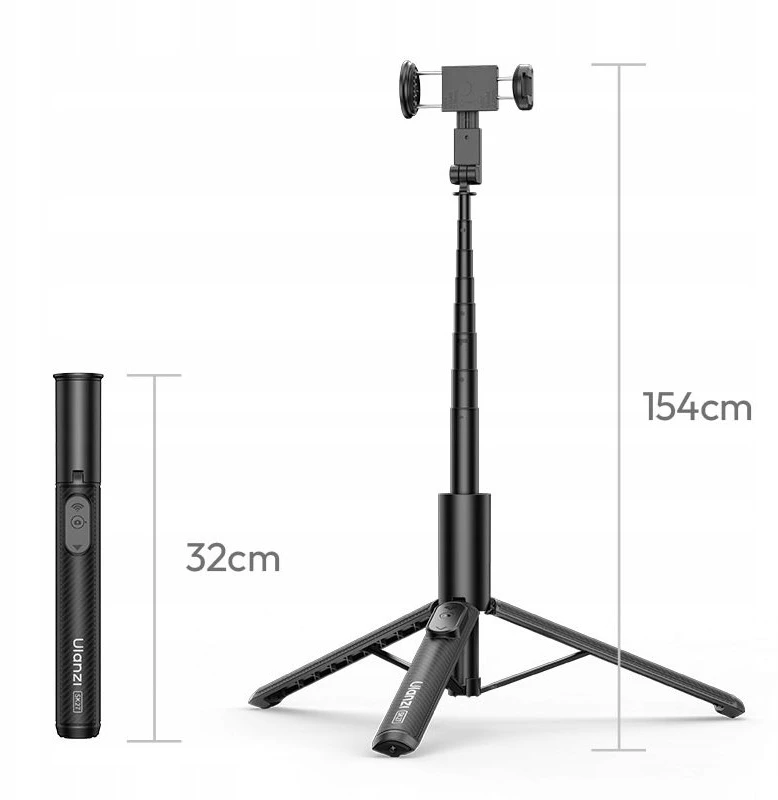 Asmenukių lazda Ulanzi Tripod Selfie Stick 154 cm 2in1 + Nuotolinio valdymo pultas 10m telefono laikiklis / Ulanzi / Sk27 / SKU:s017