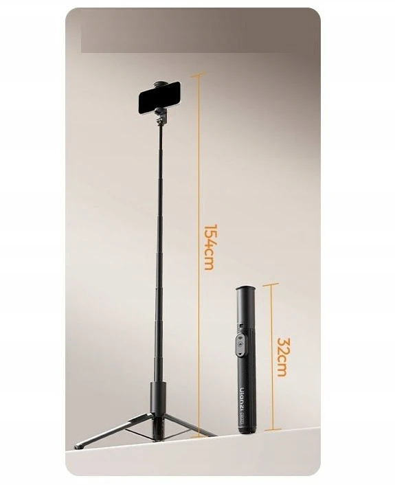 Asmenukių lazda Ulanzi Tripod Selfie Stick 154 cm 2in1 + Nuotolinio valdymo pultas 10m telefono laikiklis / Ulanzi / Sk27 / SKU:s017