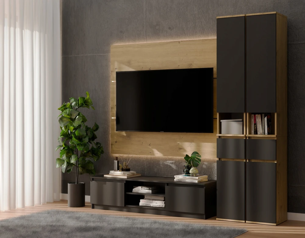 Selsey LIOR 2D1S ARTISAN ĄŽUOLO / JUODO SPALVOS knygų lentyna su stalčiumi biurui