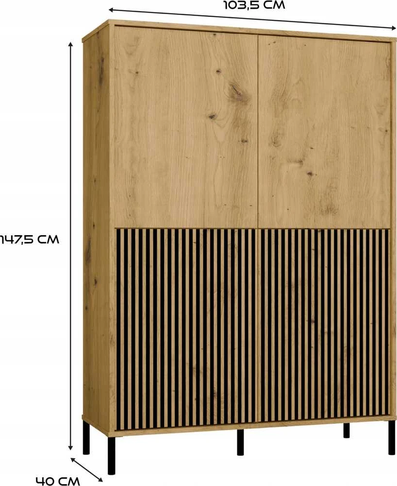 Top E Shop KAMARO 4DK SLIM/GL ĄŽUOLINĖ ARTISAN VITRINĖ SPINTELĖ
